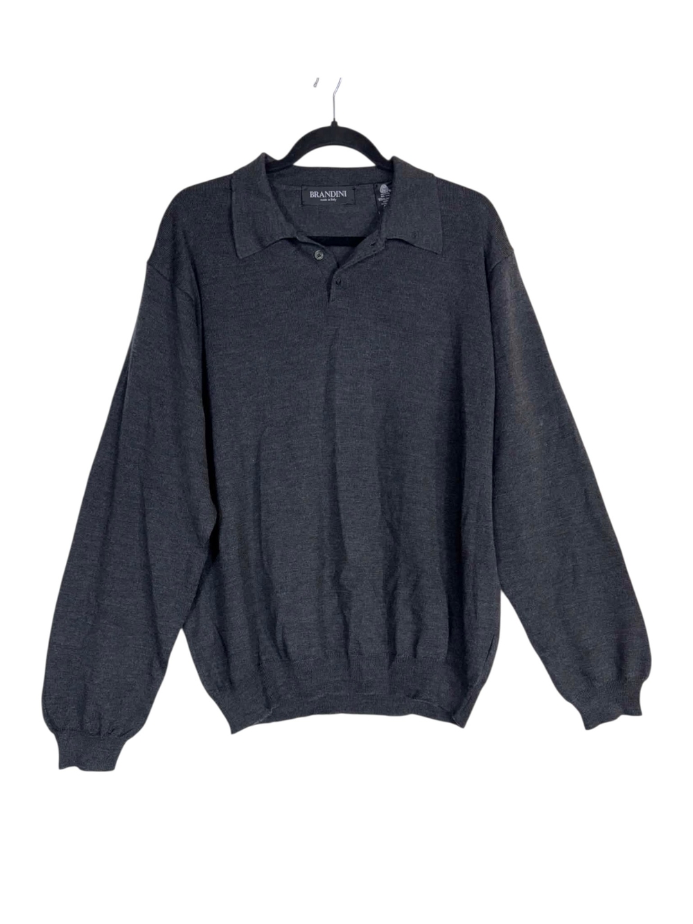Brandini Wool Collared Knit Men's Dark Gray Long-Sleeve Polo Sweater